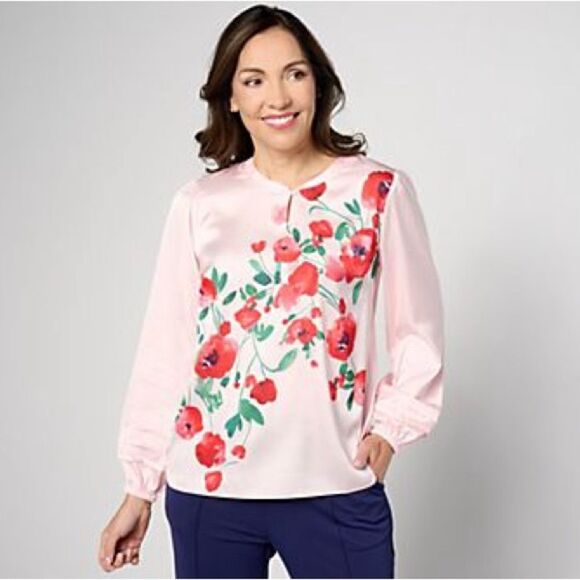 Isaac Mizrahi Live! Floral Printed Stretch Charmeuse Blouse size 18 New - Picture 1 of 10
